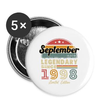 Vintage Retro September 1998 Birthday Gift - Buttons large 2.2''/56 mm (5-pack) - white - Front