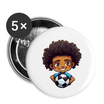 Afro Black Kid Boy Girl Soccer - Buttons large 2.2''/56 mm (5-pack) - white - Front