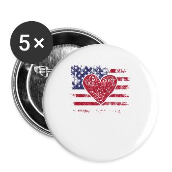 Valentinstag Amerikanische Flagge Rote Herzen US - Buttons groß 56 mm (5er Pack) - Weiß - Vorne