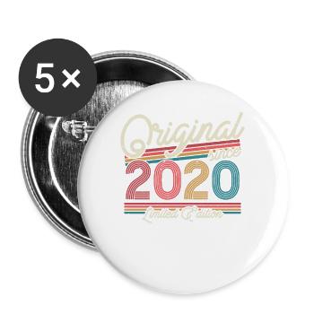 Cadeau d’anniversaire vintage 2020 - Lot de 5 grands badges (56 mm) - blanc - Devant