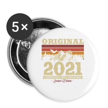 Vintage Geschenk 2021 für 2/3-Jährige - Buttons groß 56 mm (5er Pack) - Weiß - Vorne