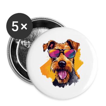 Colorful Airedale Terrier Wearing Sunglasses - Buttons large 2.2''/56 mm (5-pack) - white - Front
