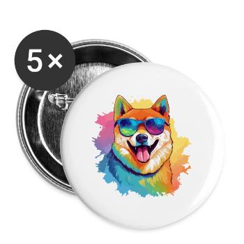 Bunter Akita trägt Sonnenbrille Hundeliebhaber - Buttons groß 56 mm (5er Pack) - Weiß - Vorne