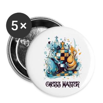 Chess Master - Lot de 5 grands badges (56 mm) - blanc - Devant