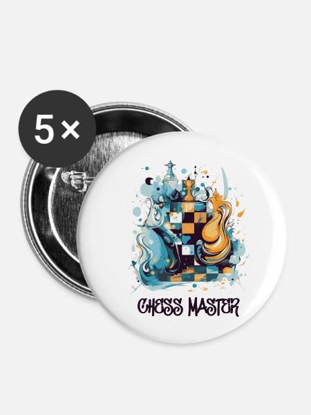 Schachmeister - Buttons groß 56 mm (5er Pack) - Weiß