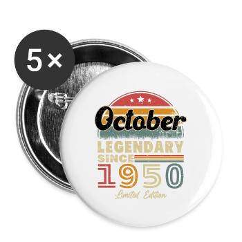 Oktober 1950 Geburtstagsgeschenk 1950 Oktober - Buttons groß 56 mm (5er Pack) - Weiß - Vorne