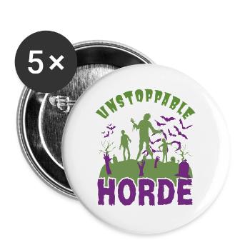 "Unstoppable Horde", Halloween Zombie Horde - Buttons large 2.2''/56 mm (5-pack) - white - Front