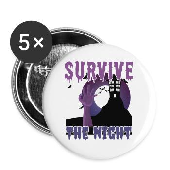"Überlebe die Nacht", Das Erwachen der Zombies - Buttons groß 56 mm (5er Pack) - Weiß - Vorne