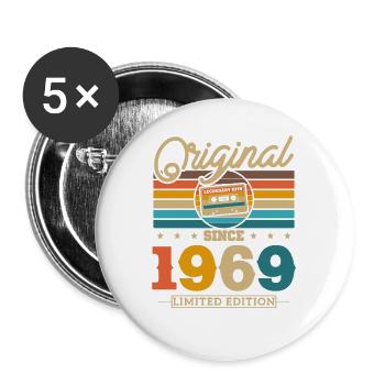 1969 Vintage Birthday - Buttons large 2.2''/56 mm (5-pack) - white - Front