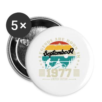 Septembre 1977. Cadeau anniversaire septembre 1977 - Lot de 5 grands badges (56 mm) - blanc - Devant