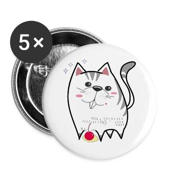 cute cat - Buttons large 2.2''/56 mm (5-pack) - white - Front