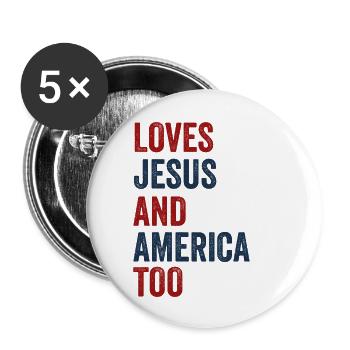 Liebt Jesus und Amerika auch Gott Christ - Buttons groß 56 mm (5er Pack) - Weiß - Vorne