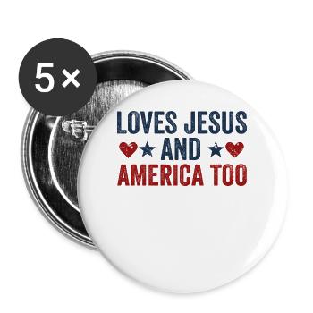 Liebt Jesus und Amerika auch Gott Christ - Buttons groß 56 mm (5er Pack) - Weiß - Vorne