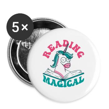Reading is magical book lover unicorn teacher - Buttons large 2.2''/56 mm (5-pack) - white - Front