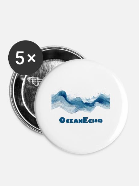 Line Style Wave Motif - OceanEcho - Buttons large 2.2''/56 mm (5-pack) - white