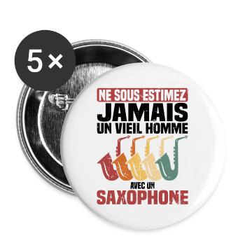 Un vieil homme avec un saxophone - Lot de 5 grands badges (56 mm) - blanc - Devant