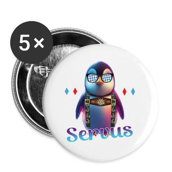 Lederhosn Ersatz Volkfest Lausbua Trachten Servus - Buttons groß 56 mm (5er Pack) - Weiß - Vorne