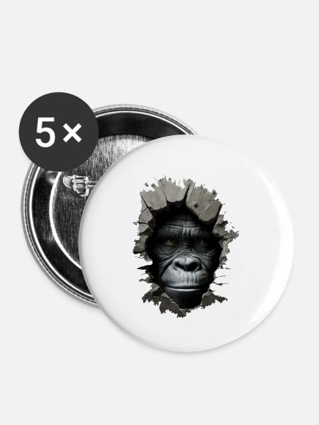 Gorilla im Loch - Buttons groß 56 mm (5er Pack) - Weiß