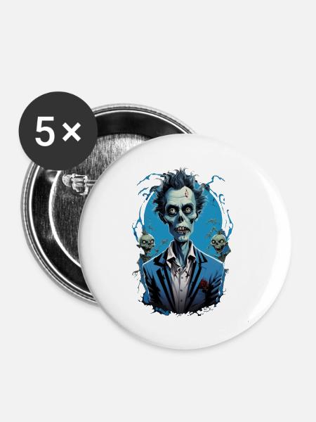 ZOMBIE im Kostüm 6 - Buttons groß 56 mm (5er Pack) - Weiß