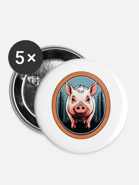 Glücksschwein - Buttons groß 56 mm (5er Pack) - Weiß