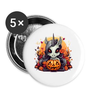 Süßes Halloween Einhorn Frauen Mädchen Kürbis - Buttons groß 56 mm (5er Pack) - Weiß - Vorne
