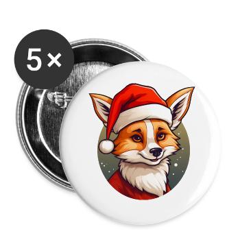 Renard au chapeau de Père Noël - Lot de 5 grands badges (56 mm) - blanc - Devant