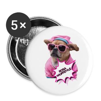 Rosa Wuffstyle - Buttons groß 56 mm (5er Pack) - Weiß - Vorne
