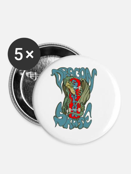 Drachen-Schlittschuh - Buttons groß 56 mm (5er Pack) - Weiß