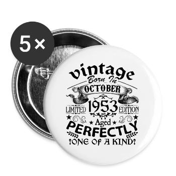 Oktober 1953 | Jahrgang 1953 | geboren im Oktober - Buttons groß 56 mm (5er Pack) - Weiß - Vorne