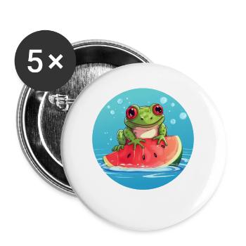 Frosch auf Wassermelone im Meer - Buttons groß 56 mm (5er Pack) - Weiß - Vorne
