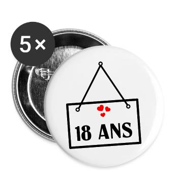 18. 18 ANS. 18e ANNIVERSAIRE. ANNIVERSAIRE 18 ANS. - Lot de 5 grands badges (56 mm) - blanc - Devant