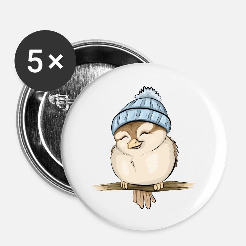 kleiner Spatz - Buttons groß 56 mm (5er Pack) - Weiß