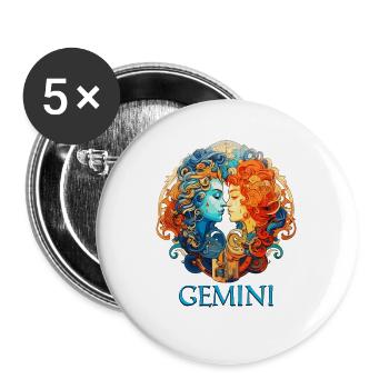 Nimm deine Zwillinge-Identität an: Sternzeichen Zwillinge - Buttons groß 56 mm (5er Pack) - Weiß - Vorne