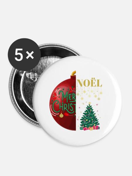 Frohe Weihnachten und frohe Weihnachten - Buttons groß 56 mm (5er Pack) - Weiß