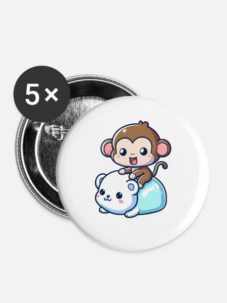 Eisbär Niedlich Begleiter Affe - Buttons groß 56 mm (5er Pack) - Weiß