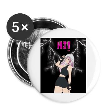 Anime Girl HI Designer T-Shirt - Buttons groß 56 mm (5er Pack) - Weiß - Vorne