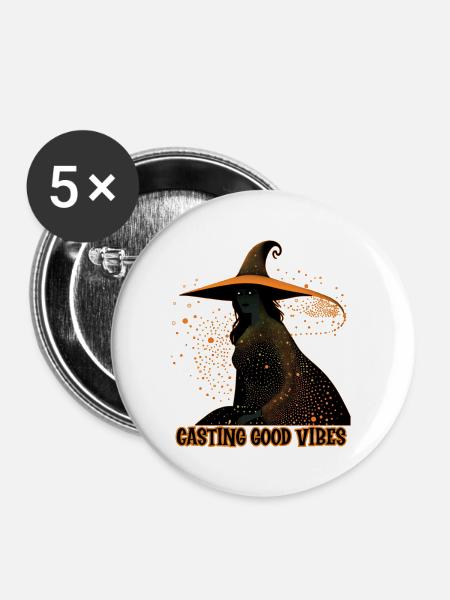 Hexen-Casting-Vibes, Halloween - Buttons groß 56 mm (5er Pack) - Weiß