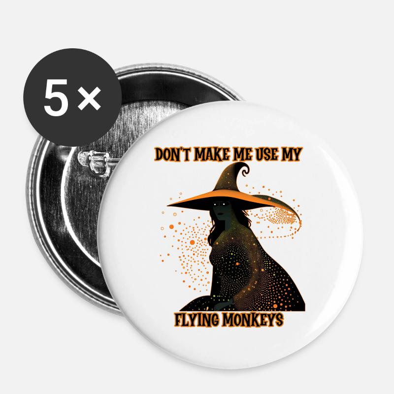 Hexen-Silhouette, Fliegende Affen - Buttons groß 56 mm (5er Pack) - Weiß