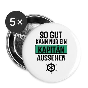 So gut kann nur ein Kapitän aussehen - Buttons groß 56 mm (5er Pack) - Weiß - Vorne