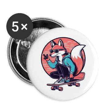 Skater-Fuchs - Buttons groß 56 mm (5er Pack) - Weiß - Vorne
