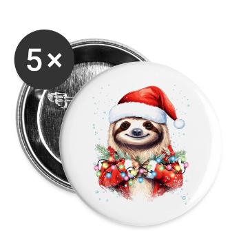 Sloth Christmas Art, Cute and Funny Sloth - Buttons large 2.2''/56 mm (5-pack) - white - Front