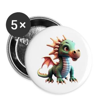 mignon petit bébé dragon drôle - Lot de 5 grands badges (56 mm) - blanc - Devant