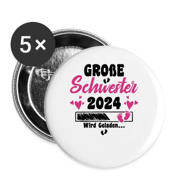 Kinder Ich werde Große Schwester 2024 Verkündung - Buttons groß 56 mm (5er Pack) - Weiß - Vorne