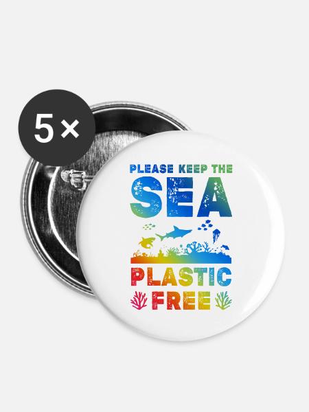 plastik save the ocean - Buttons groß 56 mm (5er Pack) - Weiß