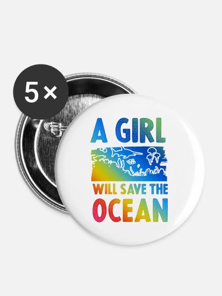 save the ocean mädchen - Buttons groß 56 mm (5er Pack) - Weiß