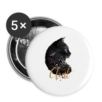 Chat Maman Ornemental Noir Doré - Lot de 5 grands badges (56 mm) - blanc - Devant