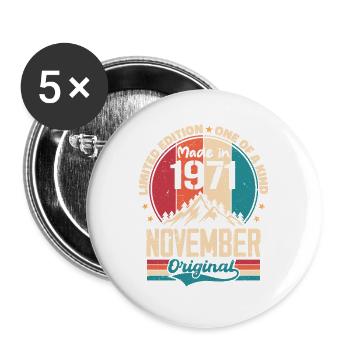 Novembre 1971 Millésime Vintage Anniversaire Rétro - Lot de 5 grands badges (56 mm) - blanc - Devant
