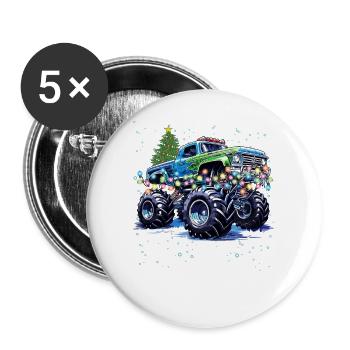 Weihnachts-Offroad-Truck, Monster-Truck-Weihnachten - Buttons groß 56 mm (5er Pack) - Weiß - Vorne