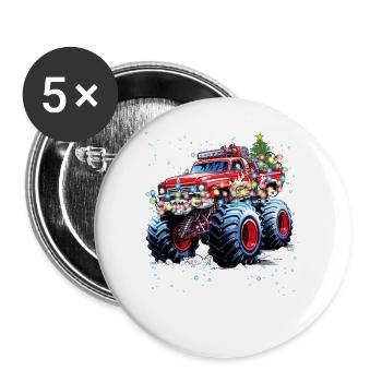 Truck-Liebhaber Weihnachtsdesign, cooler Monstertruck - Buttons groß 56 mm (5er Pack) - Weiß - Vorne