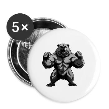 Ours Grizzly Musculation Muscles - Lot de 5 grands badges (56 mm) - blanc - Devant